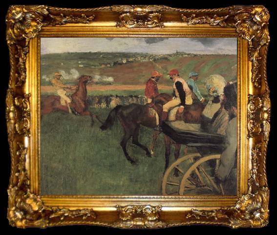 framed  Edgar Degas On the race place Jockeys next to a carriage, ta009-2